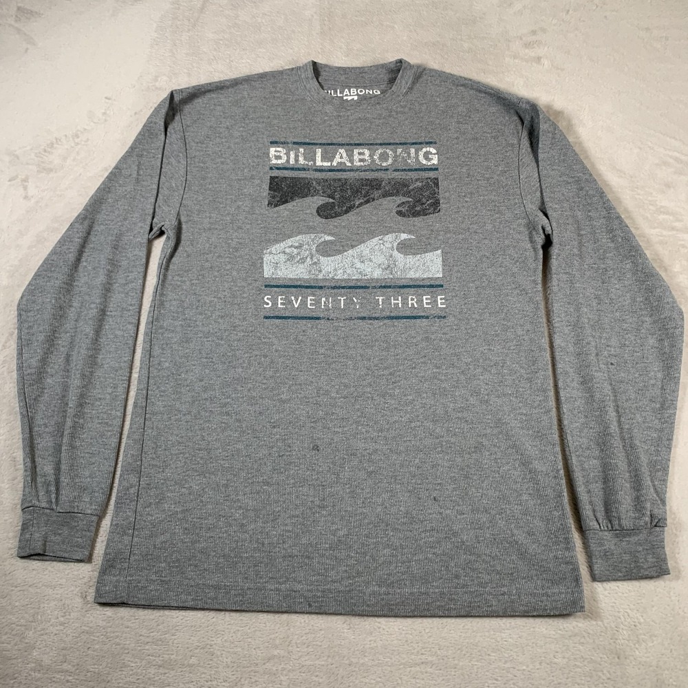 Billabong Shirt Mens Medium Gray Long Sleeve Seventy Three Wave Graphic Thermal